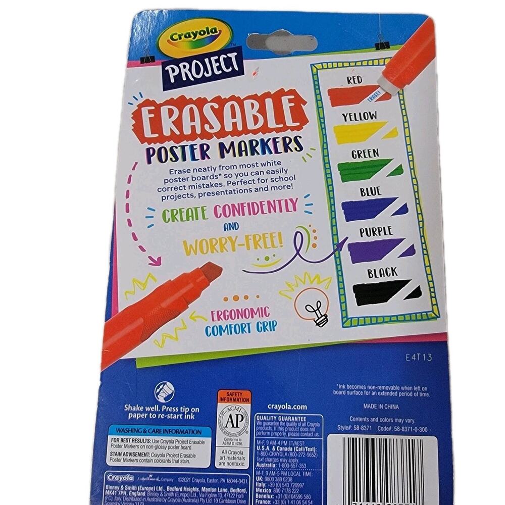 Crayola Erasable Poster Markers Poster Board Markers Cool School Supplies 6ct - Picture 2 of 7